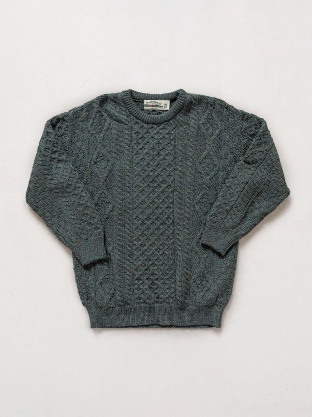 GREEN IRISH WOOL Cable Knit Winter Jumper Crew Neck / Medium - Picture 10 of 10